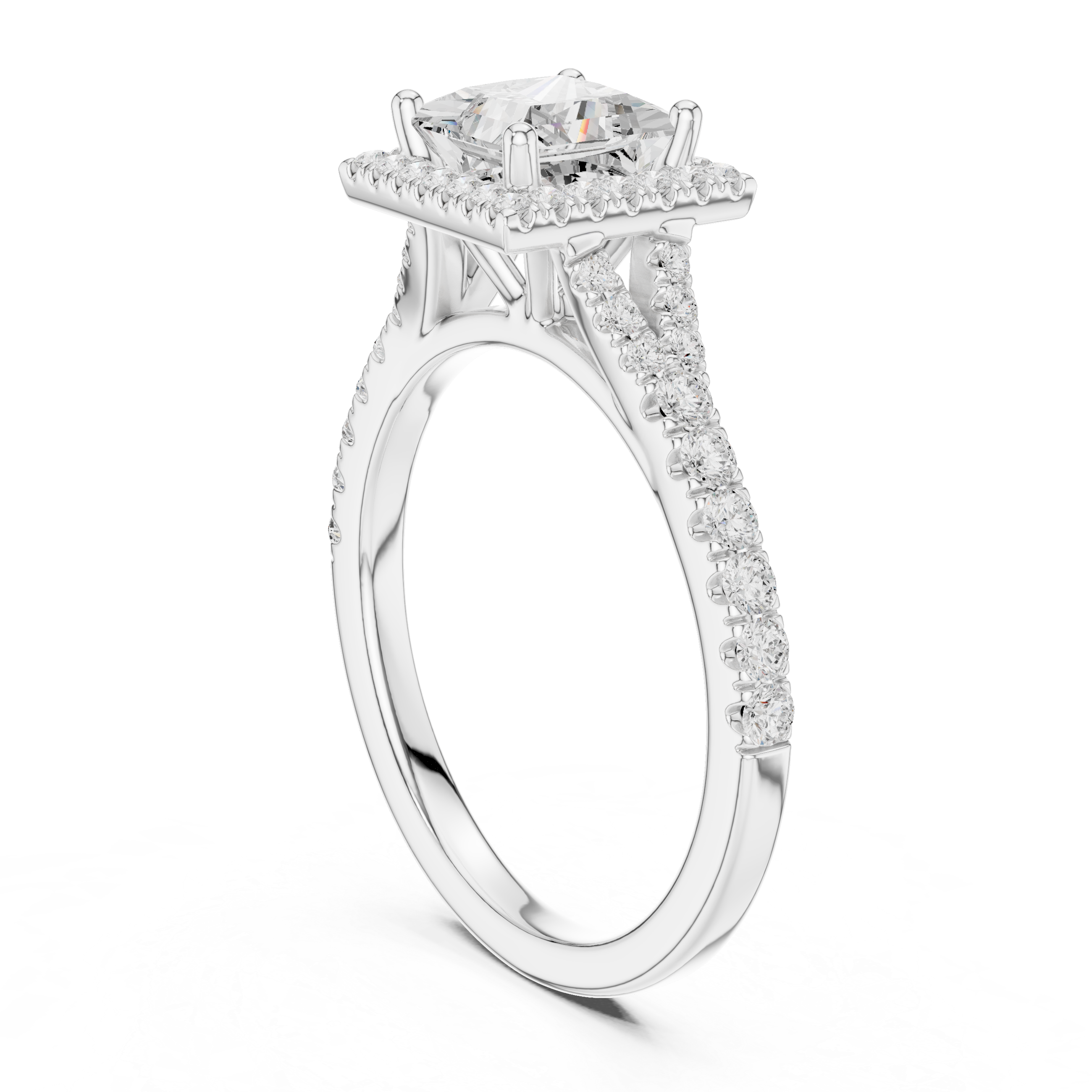 Princess Cut Halo Engagement Ring with Pavé Diamond Band