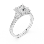 Princess Cut Halo Engagement Ring with Pavé Diamond Band