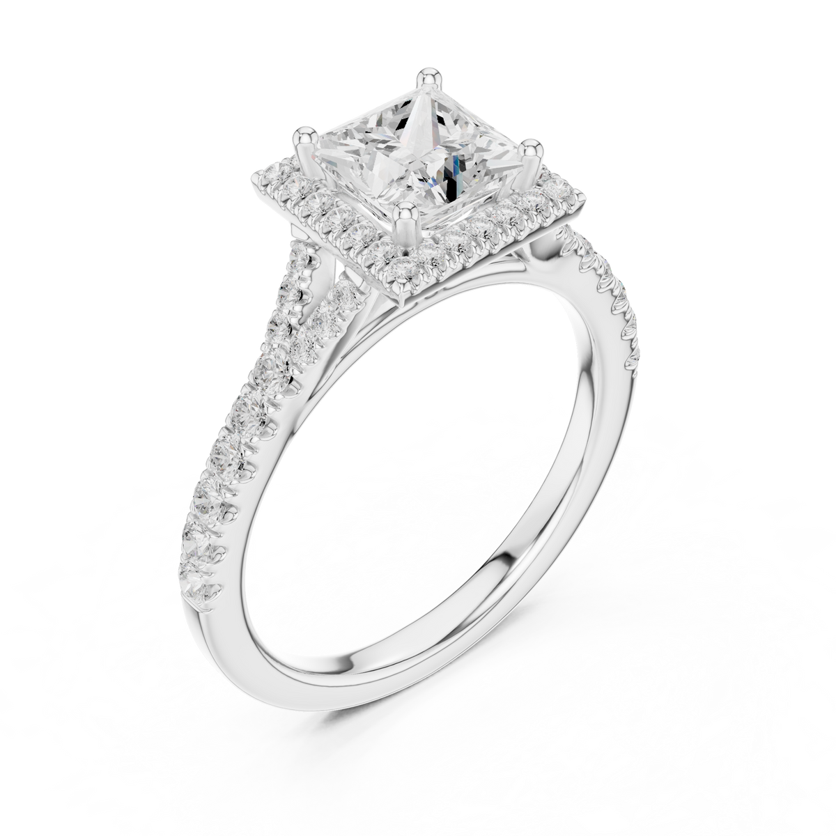 Princess Cut Halo Engagement Ring with Pavé Diamond Band – view 3 of 12, lab grown diamond band | Jewelix Atelier