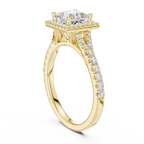 Princess Cut Halo Engagement Ring with Pavé Diamond Band
