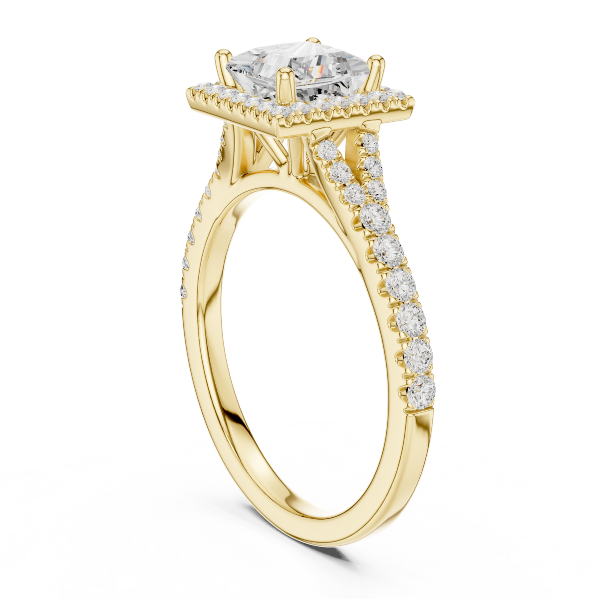 Princess Cut Halo Engagement Ring with Pavé Diamond Band – view 10 of 12, lab grown diamond band | Jewelix Atelier