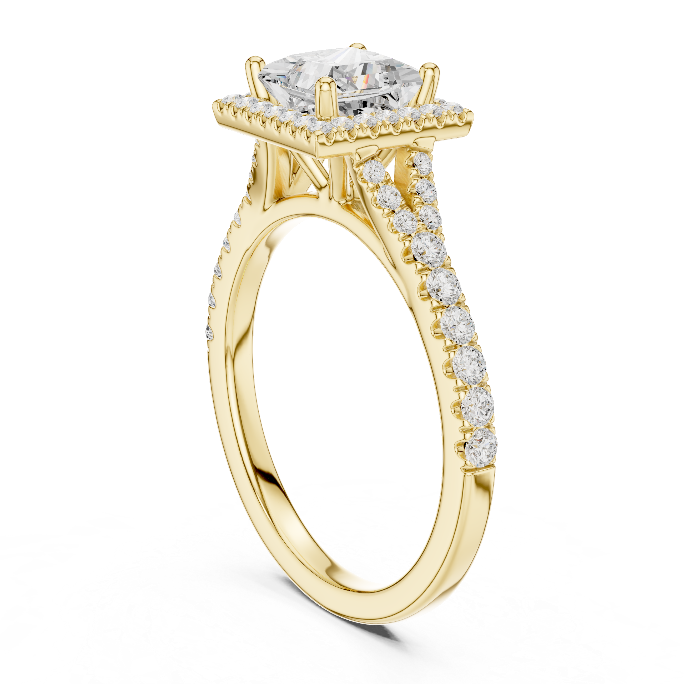 Princess Cut Halo Engagement Ring with Pavé Diamond Band