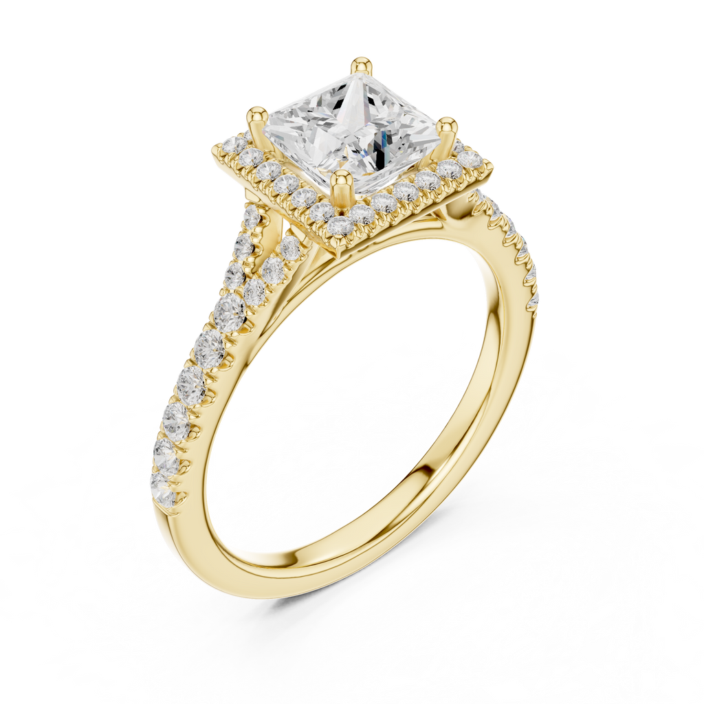 Princess Cut Halo Engagement Ring with Pavé Diamond Band