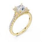 Princess Cut Halo Engagement Ring with Pavé Diamond Band