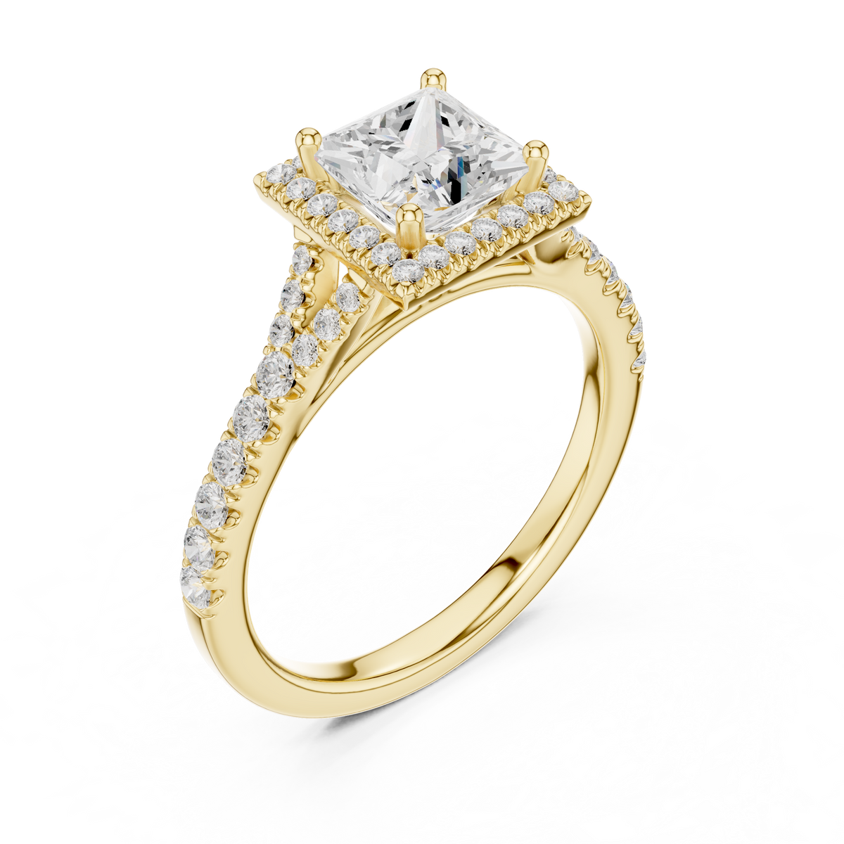 Princess Cut Halo Engagement Ring with Pavé Diamond Band – view 11 of 12, lab grown diamond band | Jewelix Atelier