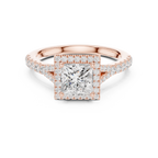 Princess Cut Halo Engagement Ring with Pavé Diamond Band