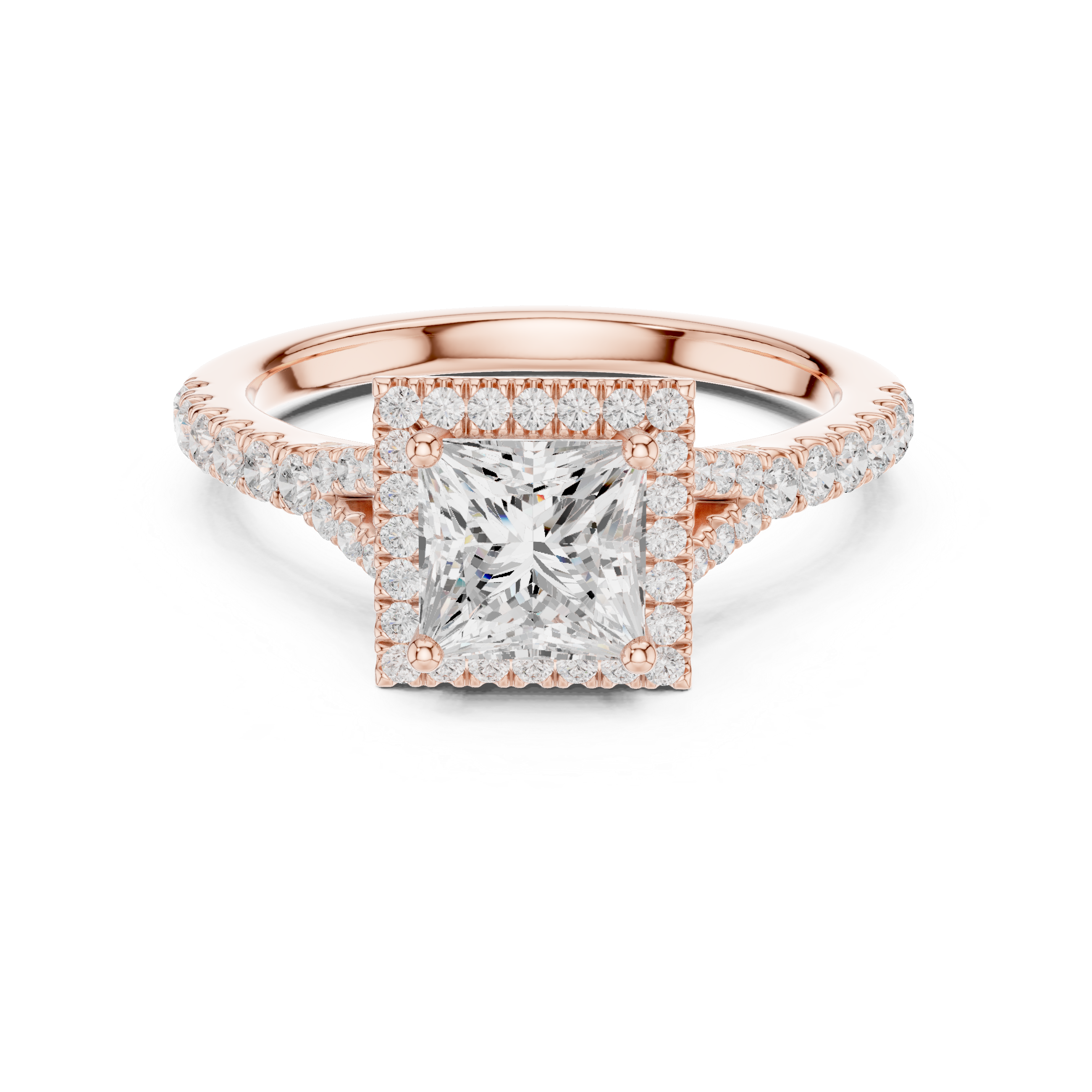 Princess Cut Halo Engagement Ring with Pavé Diamond Band
