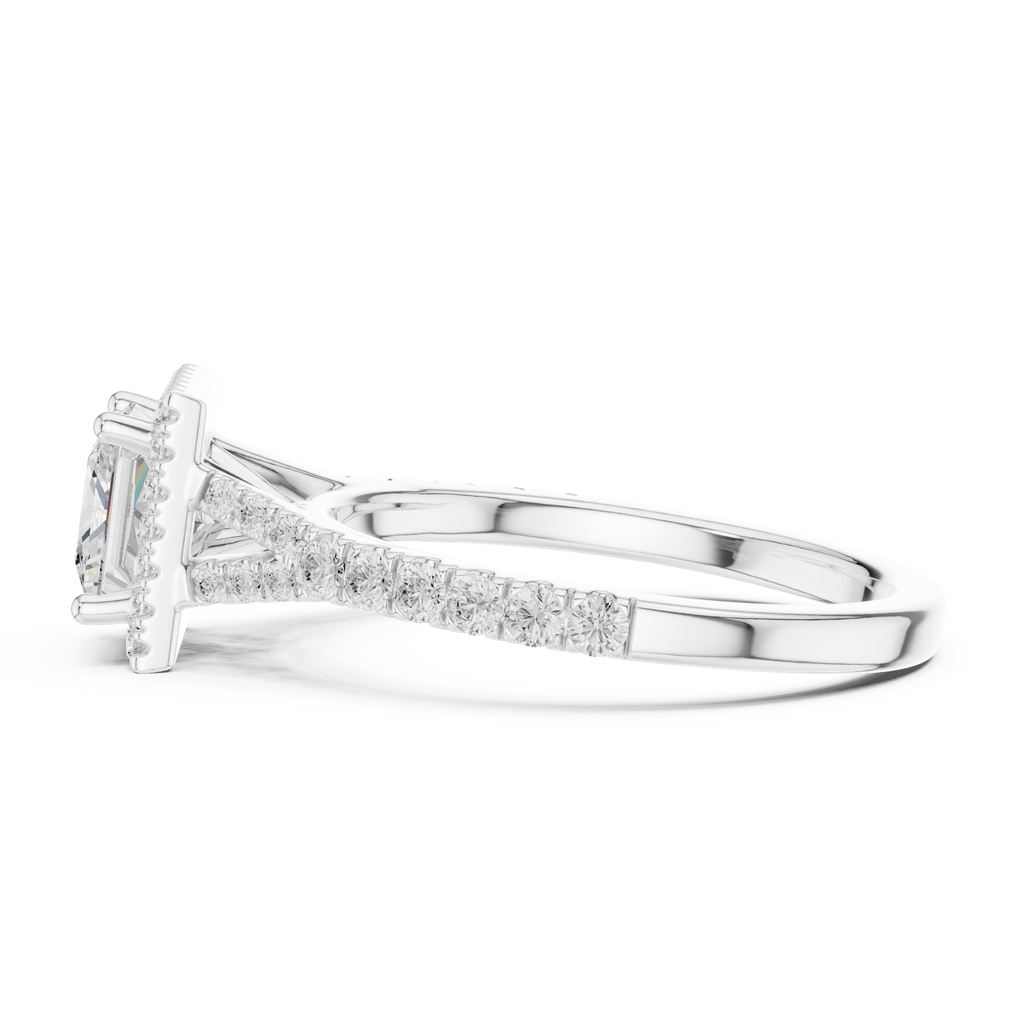 Princess Cut Halo Engagement Ring with Pavé Diamond Band