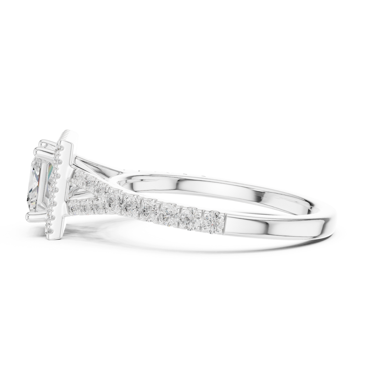 Princess Cut Halo Engagement Ring with Pavé Diamond Band – view 4 of 12, lab grown diamond band | Jewelix Atelier