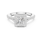 Princess Cut Halo Engagement Ring with Pavé Diamond Band