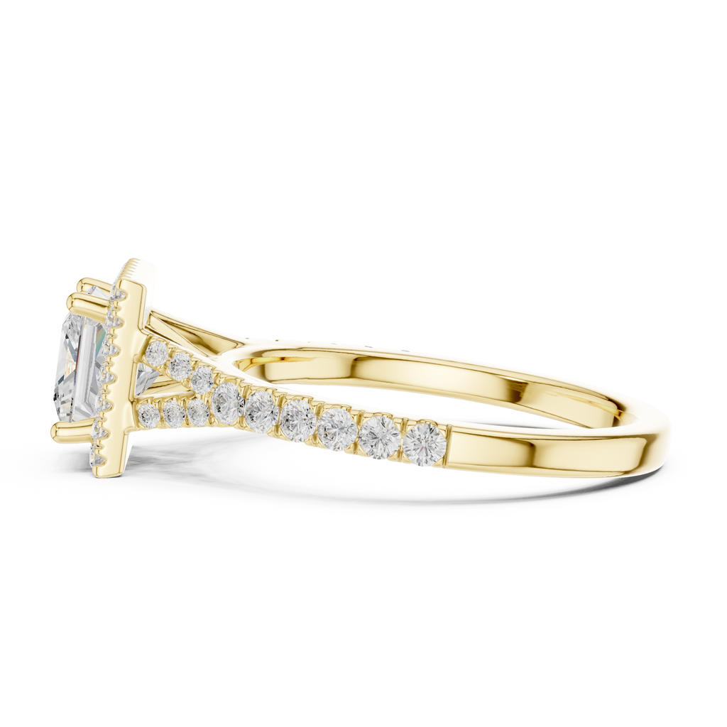 Princess Cut Halo Engagement Ring with Pavé Diamond Band