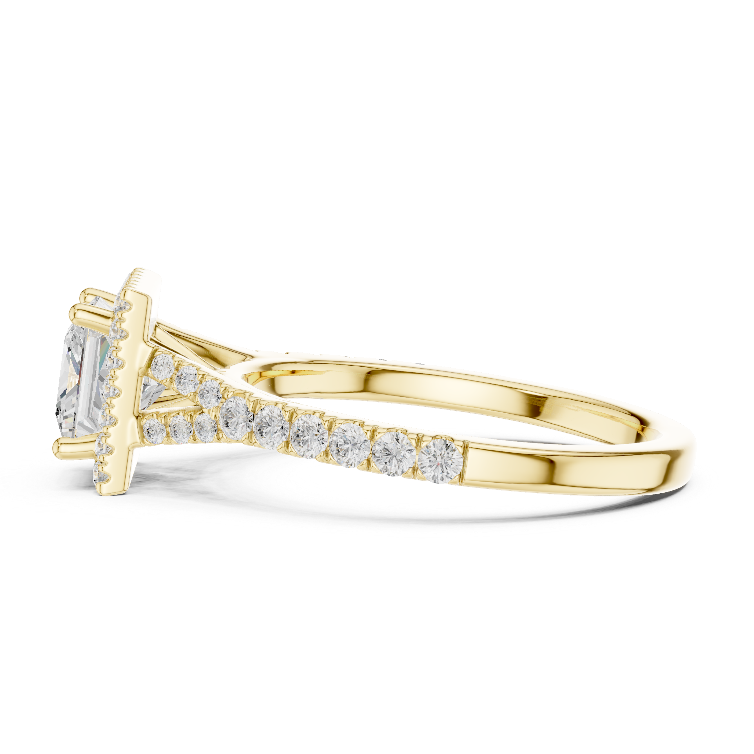 Princess Cut Halo Engagement Ring with Pavé Diamond Band