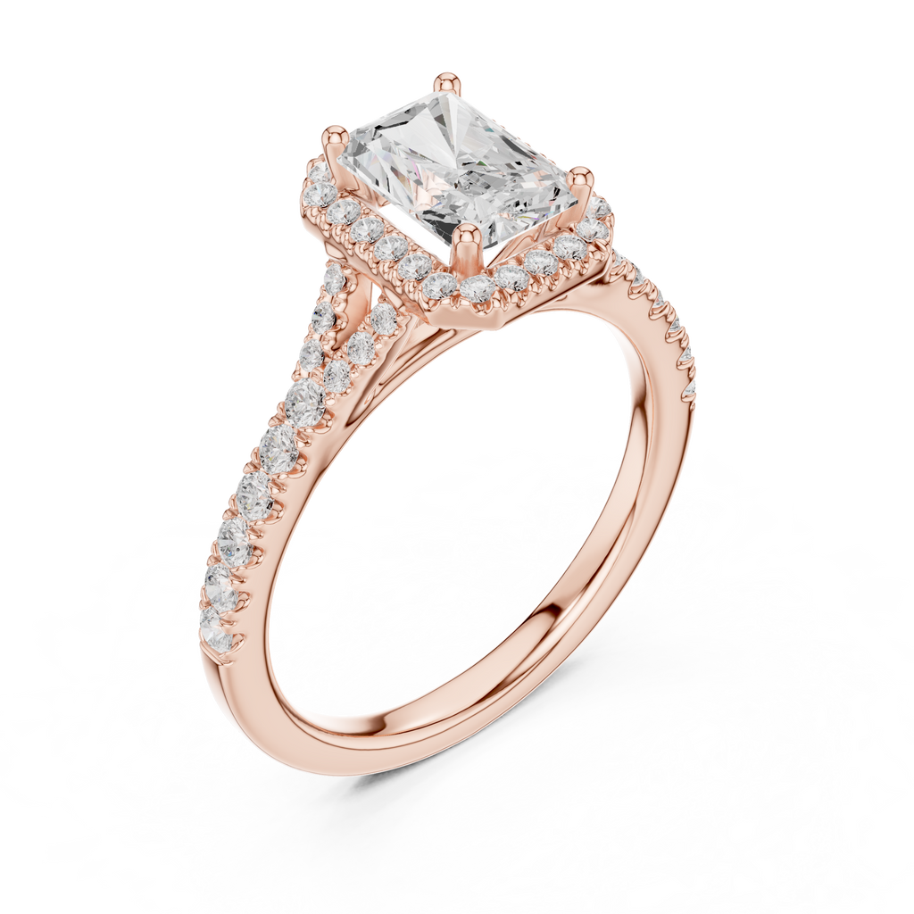 Radiant Cut Halo Engagement Ring with Pavé Diamond Band