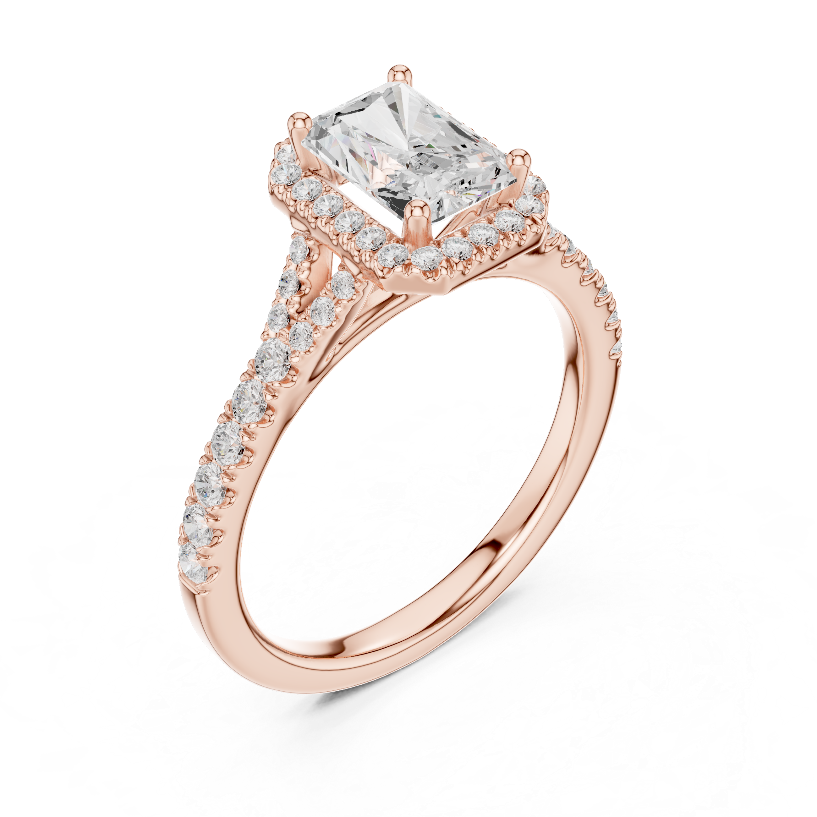 Radiant Cut Halo Engagement Ring with Pavé Diamond Band