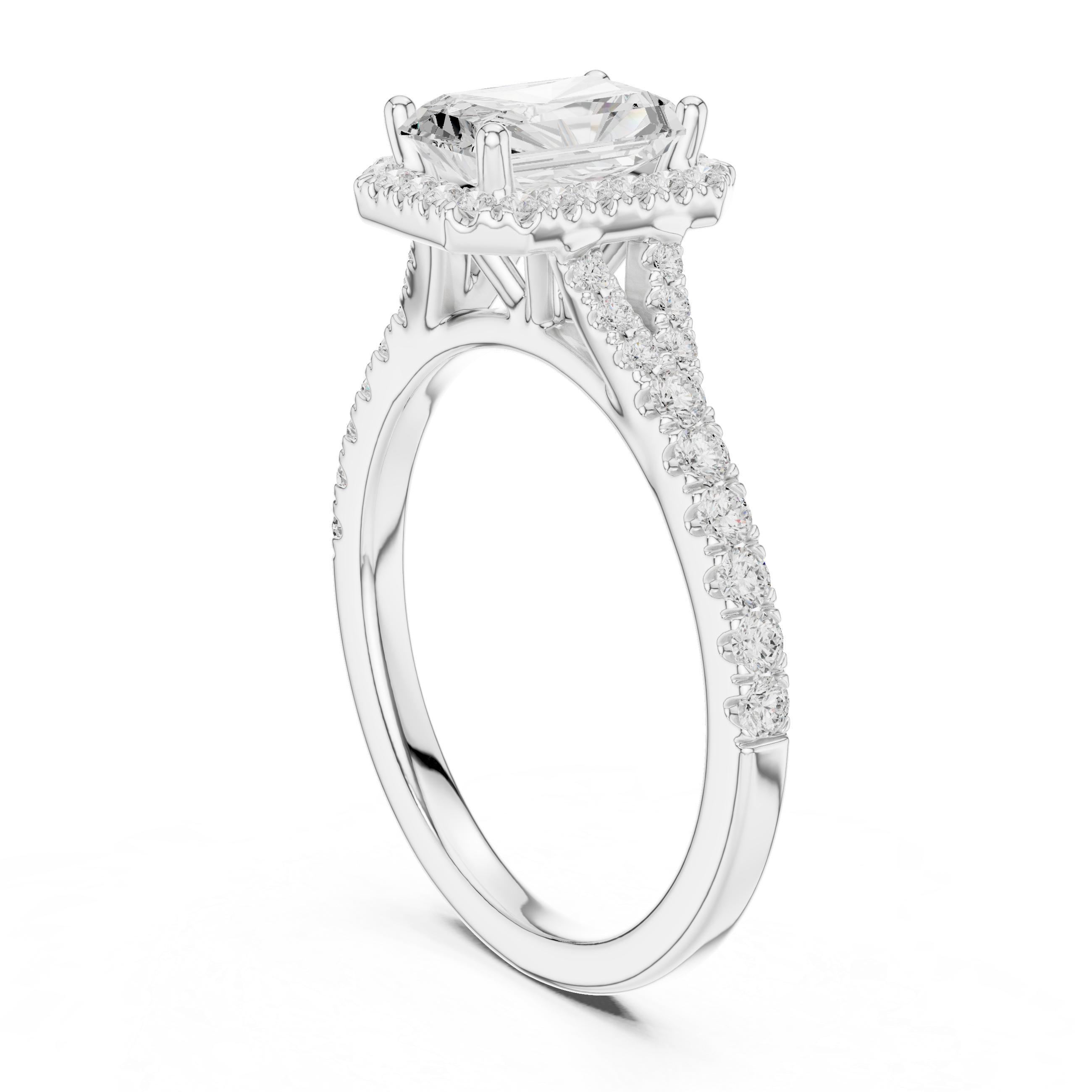 Radiant Cut Halo Engagement Ring with Pavé Diamond Band