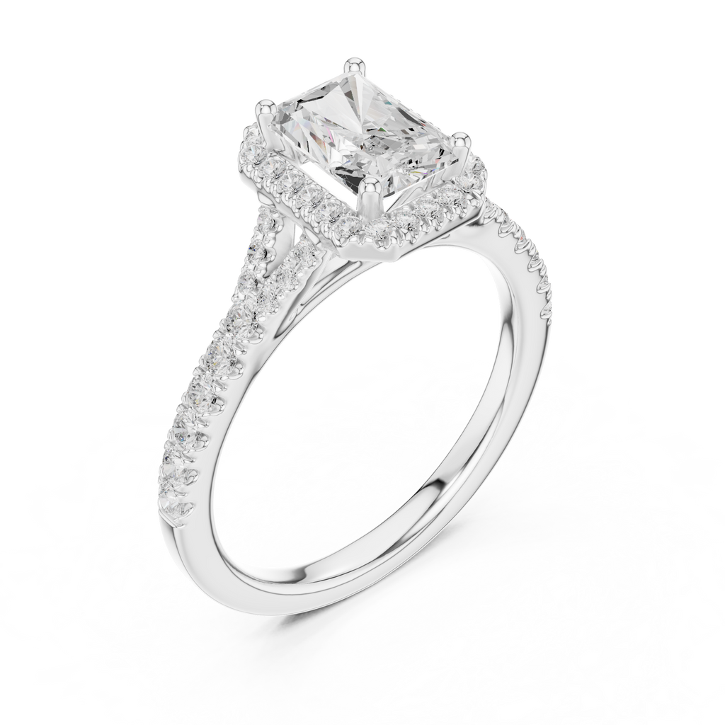 Radiant Cut Halo Engagement Ring with Pavé Diamond Band