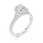 Radiant Cut Halo Engagement Ring with Pavé Diamond Band