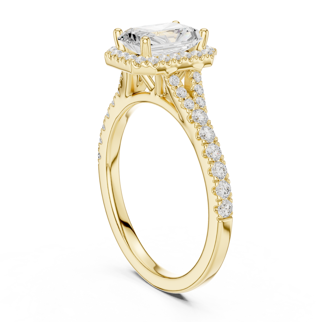 Radiant Cut Halo Engagement Ring with Pavé Diamond Band