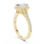 Radiant Cut Halo Engagement Ring with Pavé Diamond Band