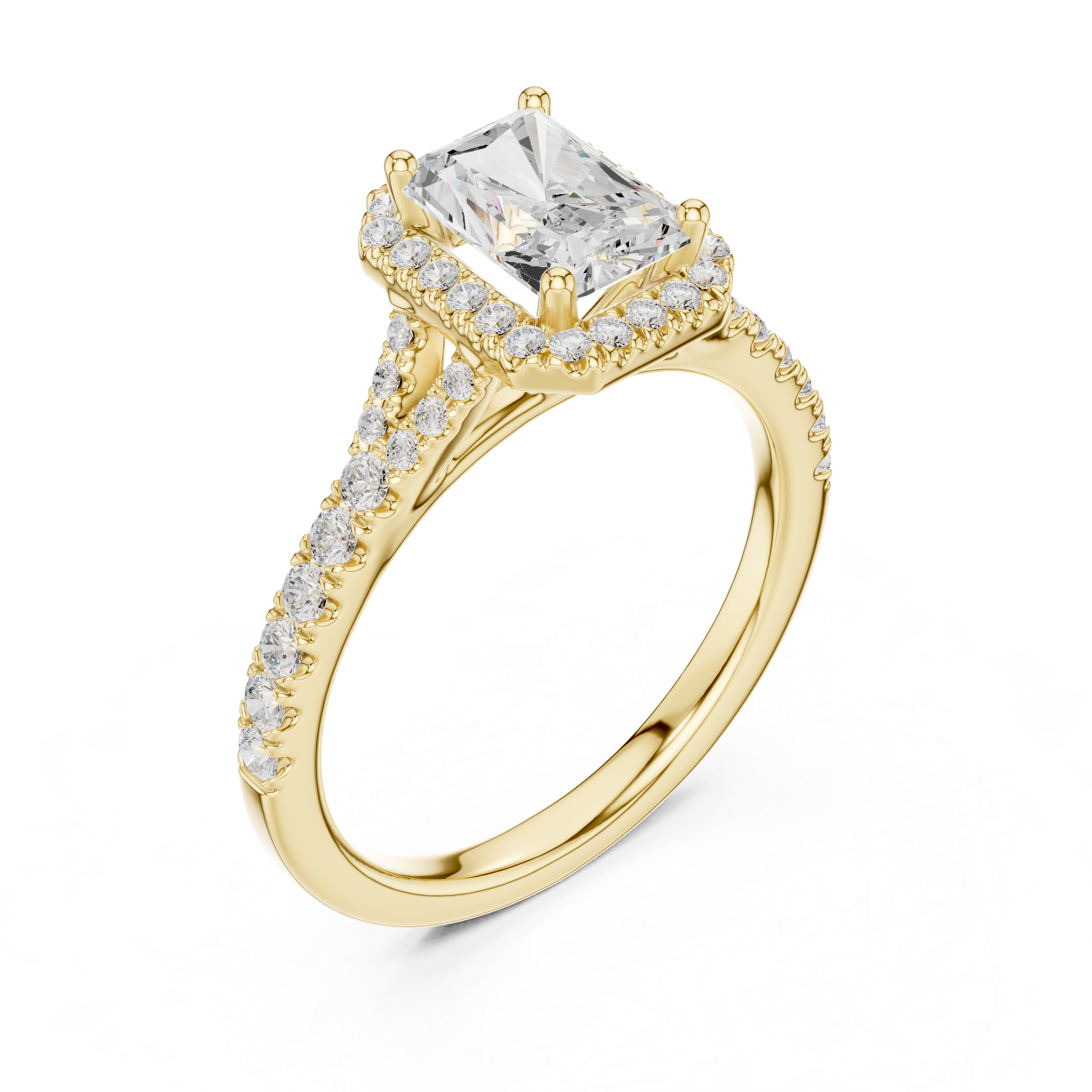 Radiant Cut Halo Engagement Ring with Pavé Diamond Band