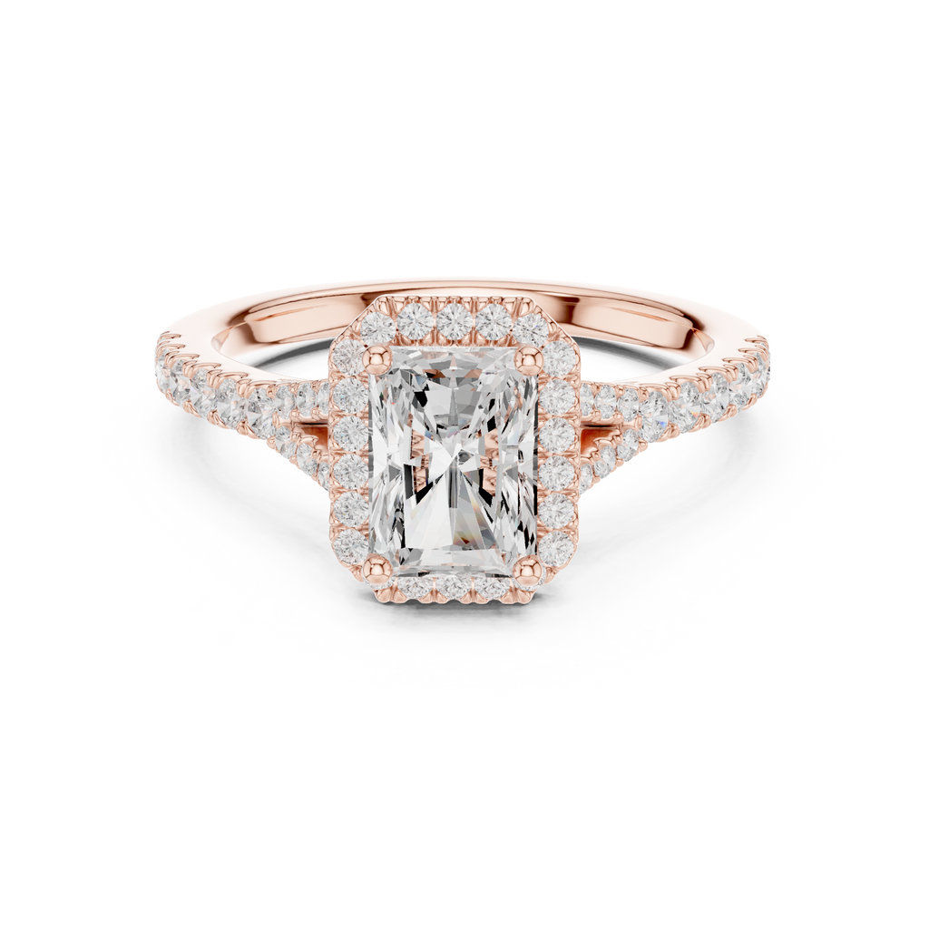 Radiant Cut Halo Engagement Ring with Pavé Diamond Band