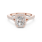 Radiant Cut Halo Engagement Ring with Pavé Diamond Band