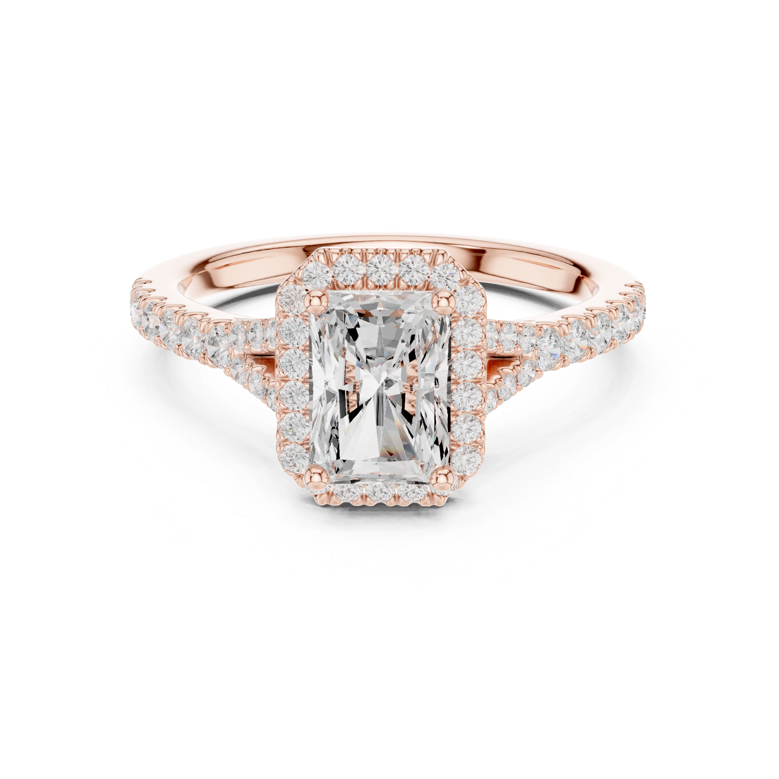 Radiant Cut Halo Engagement Ring with Pavé Diamond Band
