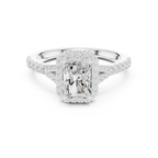 Radiant Cut Halo Engagement Ring with Pavé Diamond Band