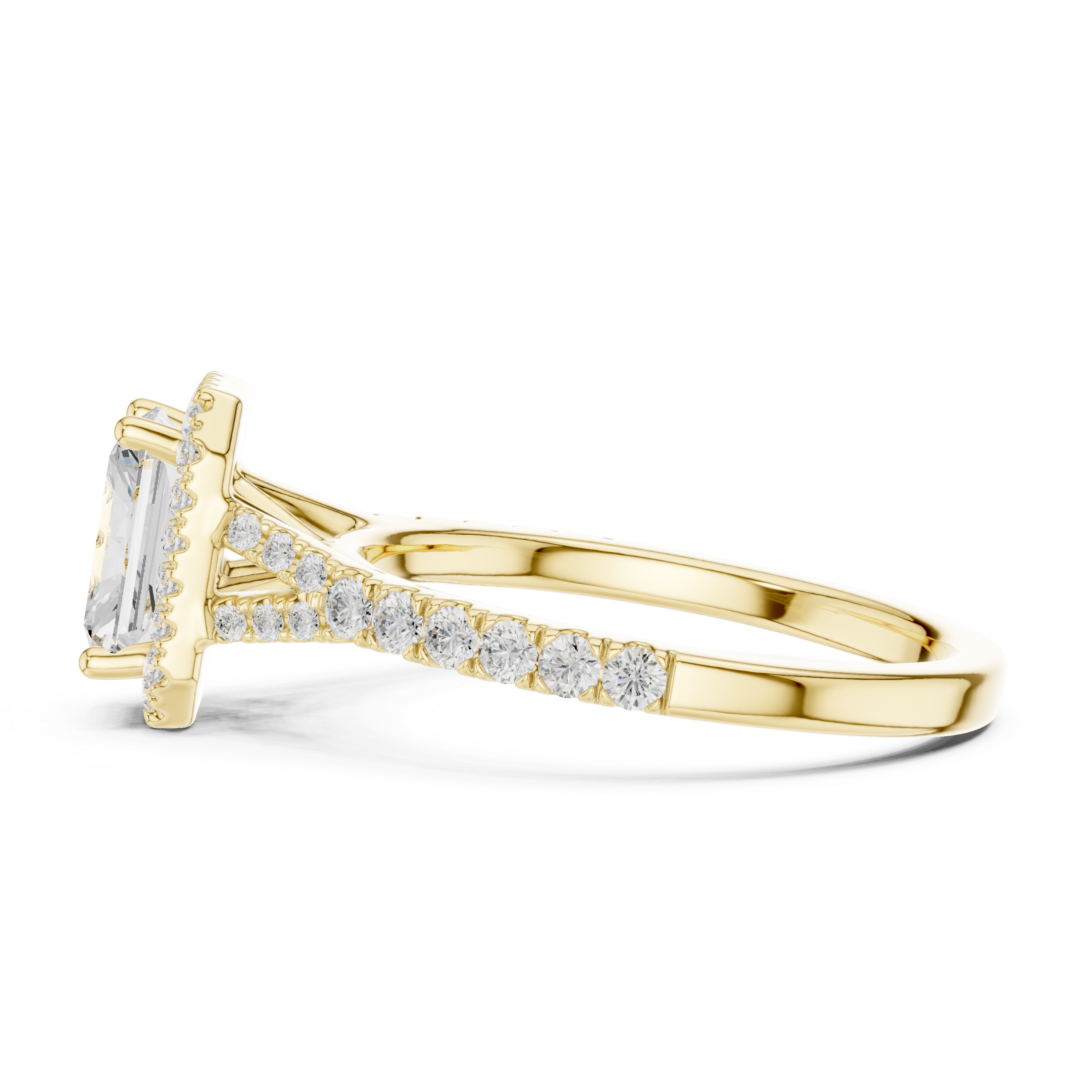 Radiant Cut Halo Engagement Ring with Pavé Diamond Band