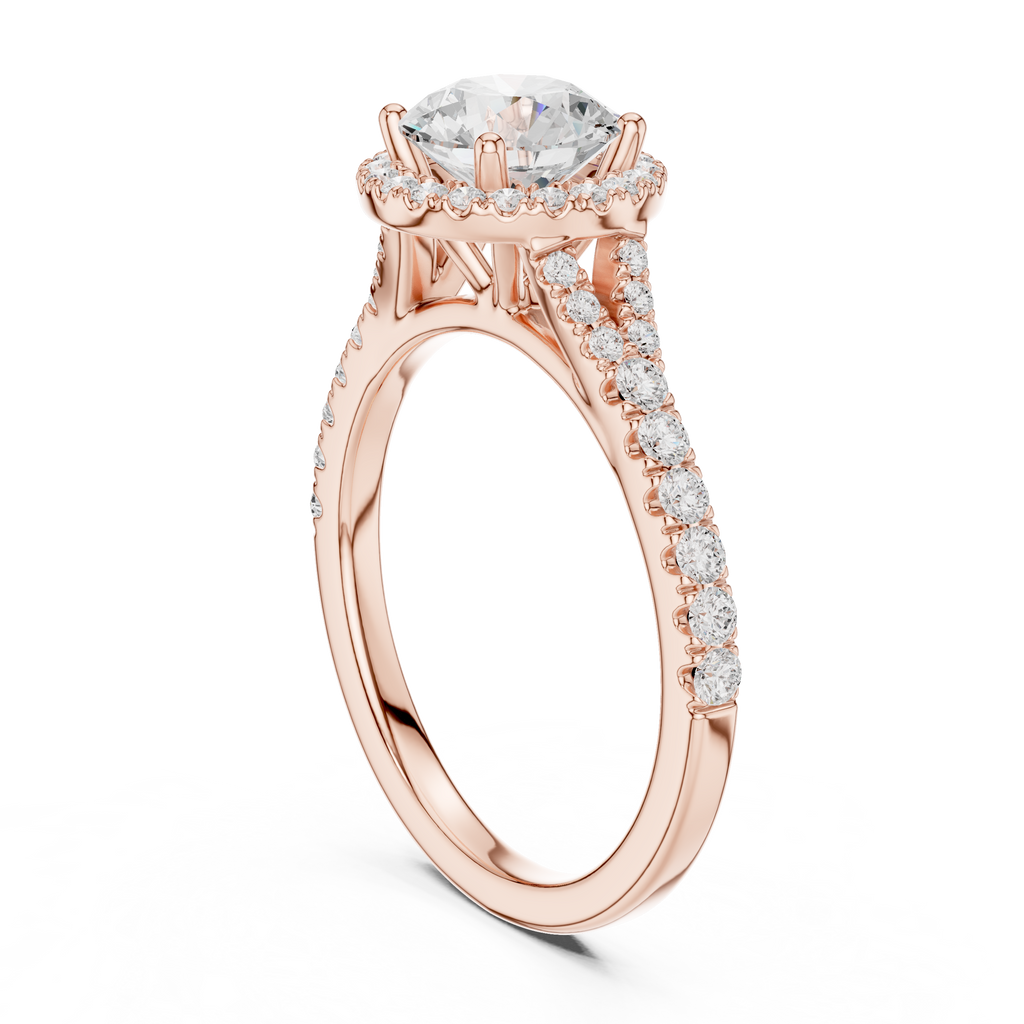 Round Cut Halo Engagement Ring with Pavé Diamond Band