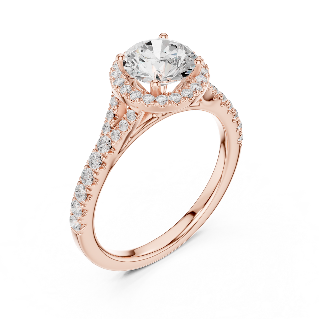 Round Cut Halo Engagement Ring with Pavé Diamond Band