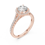 Round Cut Halo Engagement Ring with Pavé Diamond Band