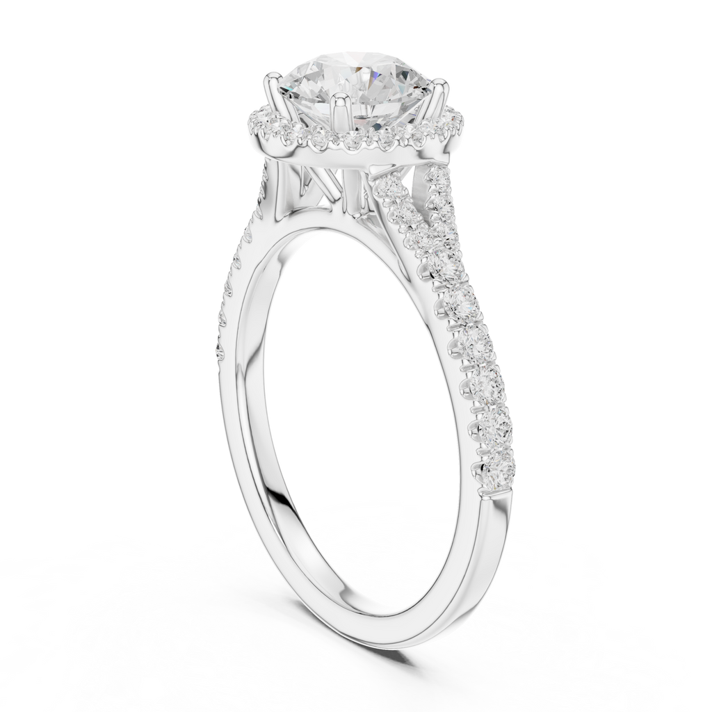 Round Cut Halo Engagement Ring with Pavé Diamond Band