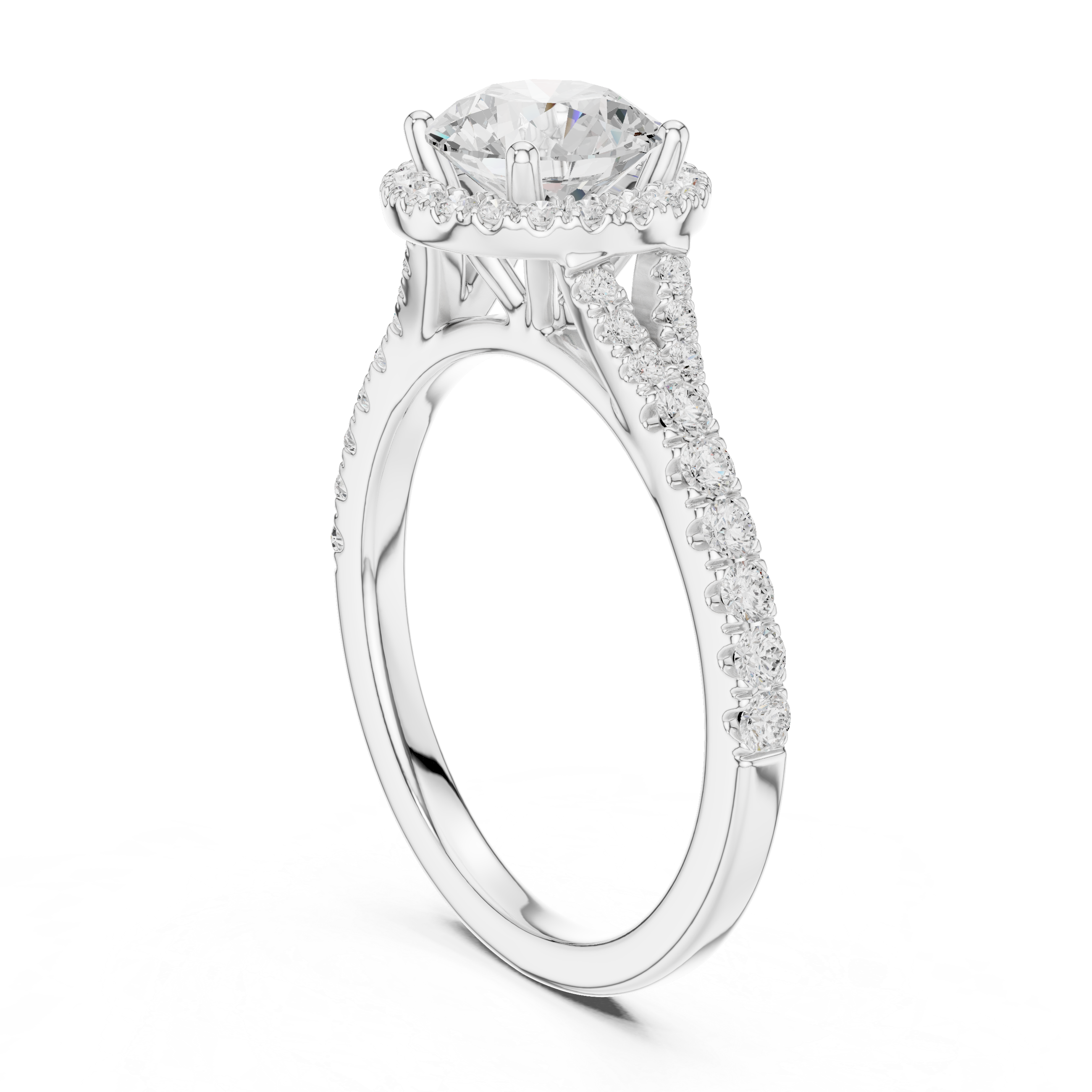 Round Cut Halo Engagement Ring with Pavé Diamond Band