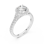 Round Cut Halo Engagement Ring with Pavé Diamond Band