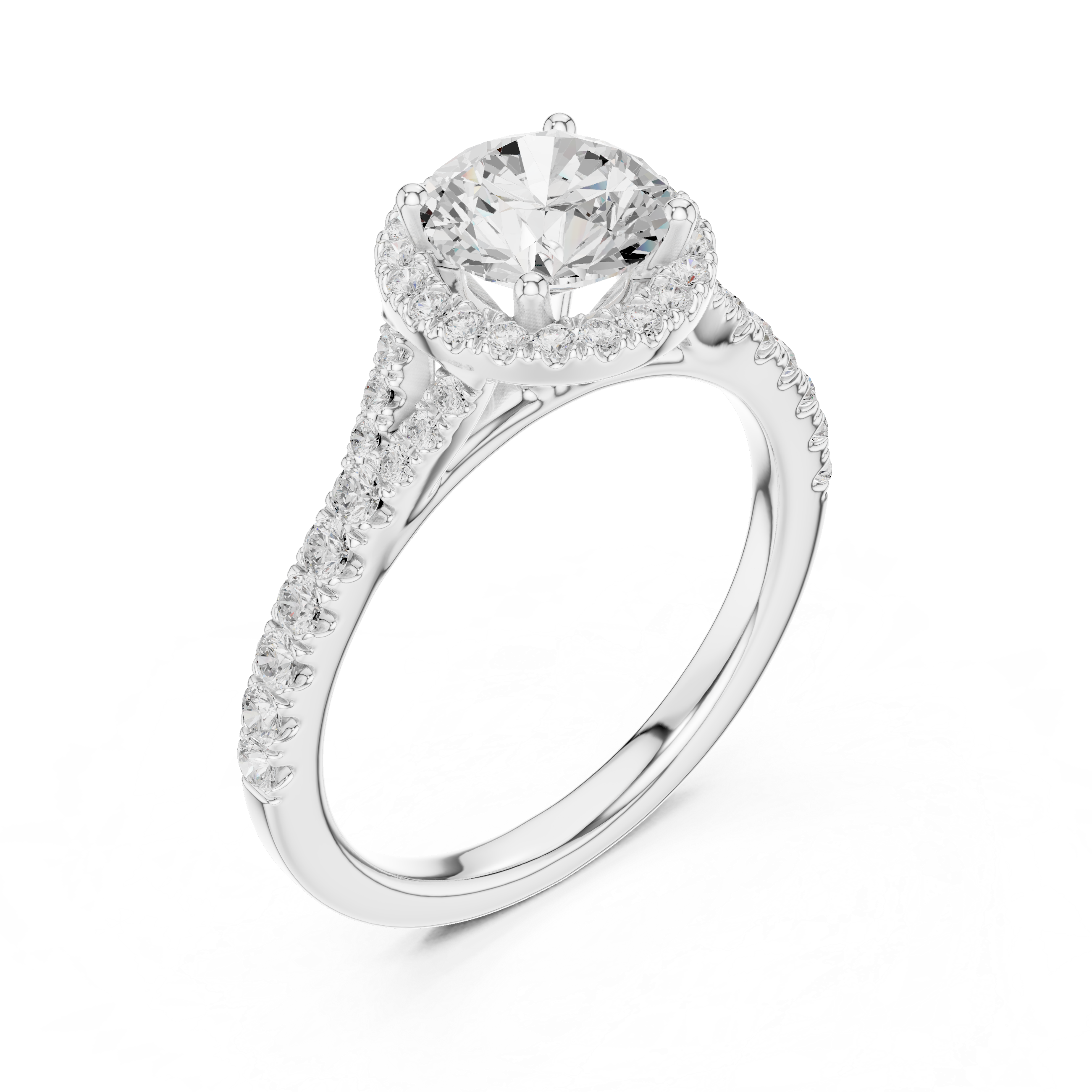 Round Cut Halo Engagement Ring with Pavé Diamond Band