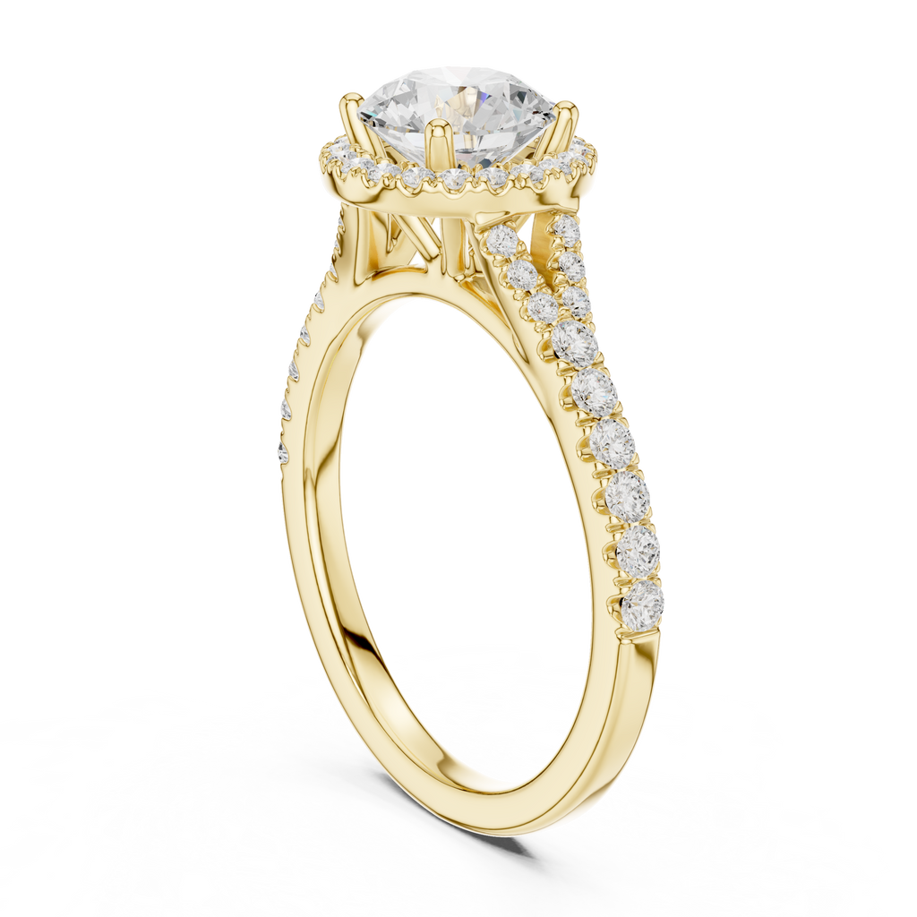 Round Cut Halo Engagement Ring with Pavé Diamond Band