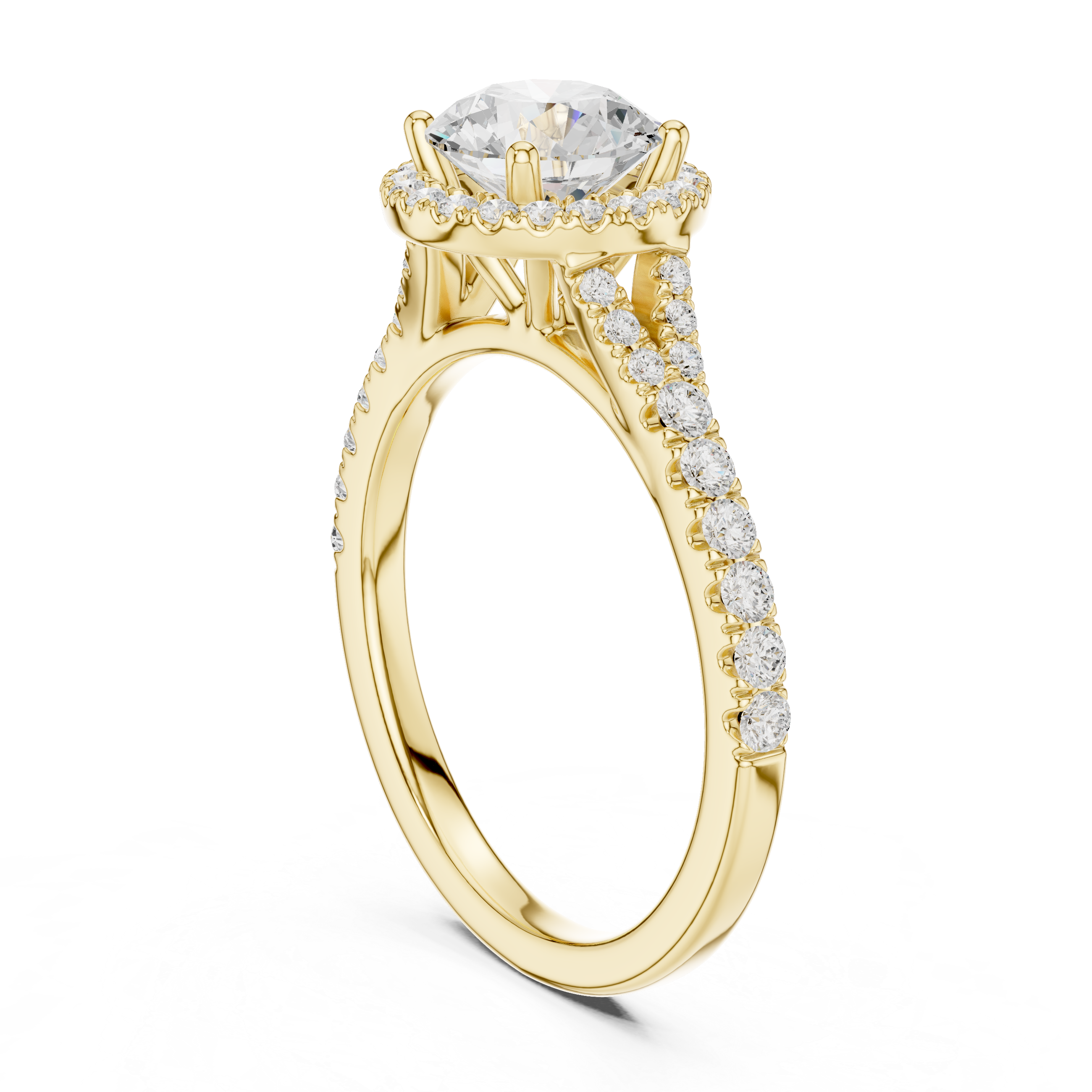 Round Cut Halo Engagement Ring with Pavé Diamond Band