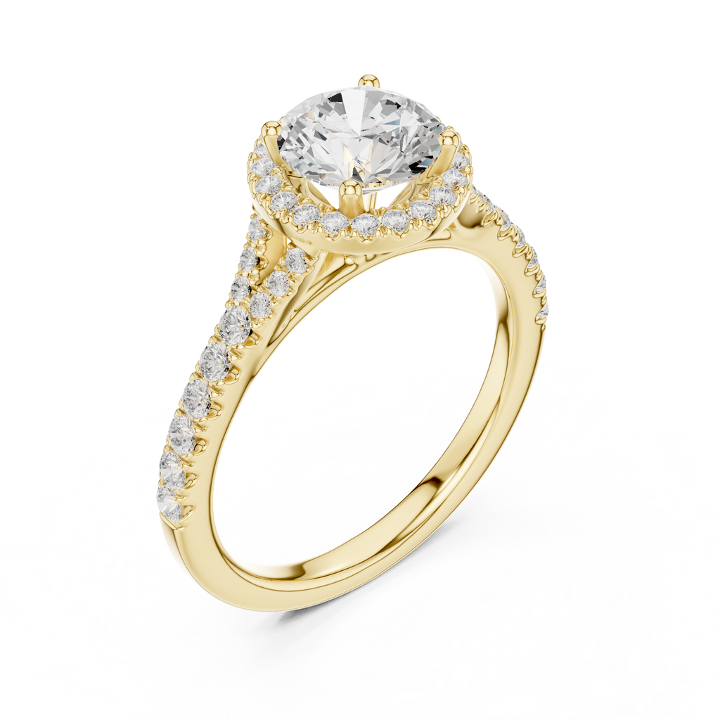 Round Cut Halo Engagement Ring with Pavé Diamond Band