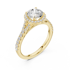 Round Cut Halo Engagement Ring with Pavé Diamond Band