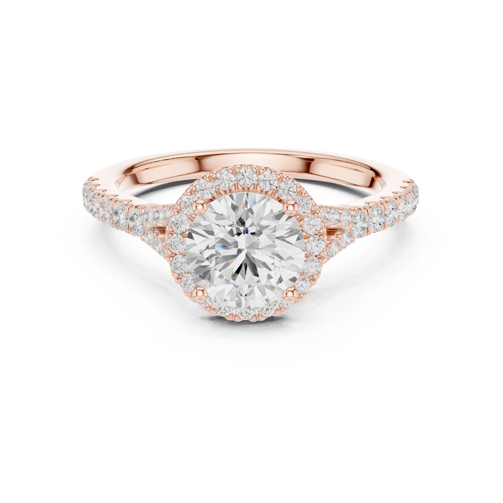 Round Cut Halo Engagement Ring with Pavé Diamond Band