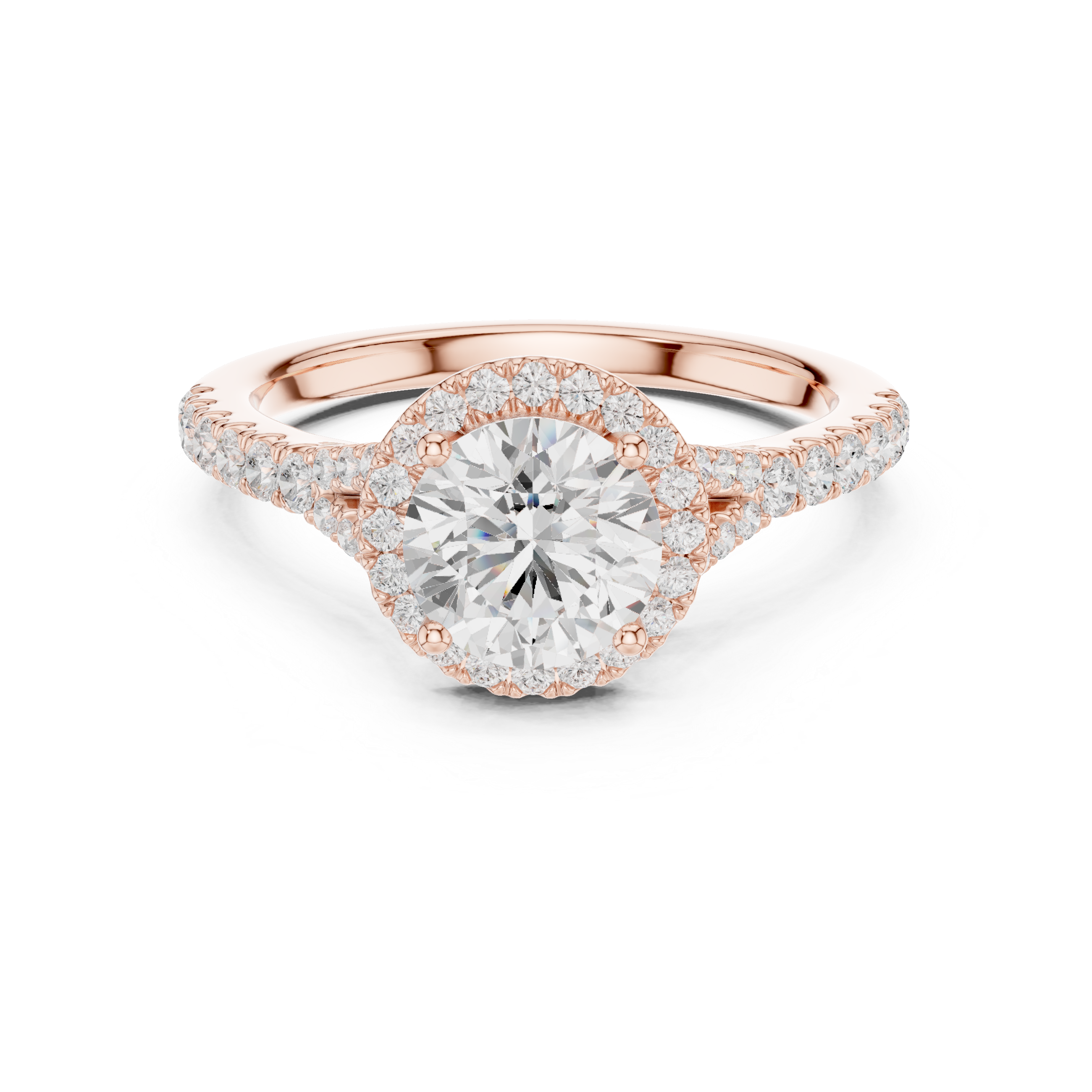Round Cut Halo Engagement Ring with Pavé Diamond Band