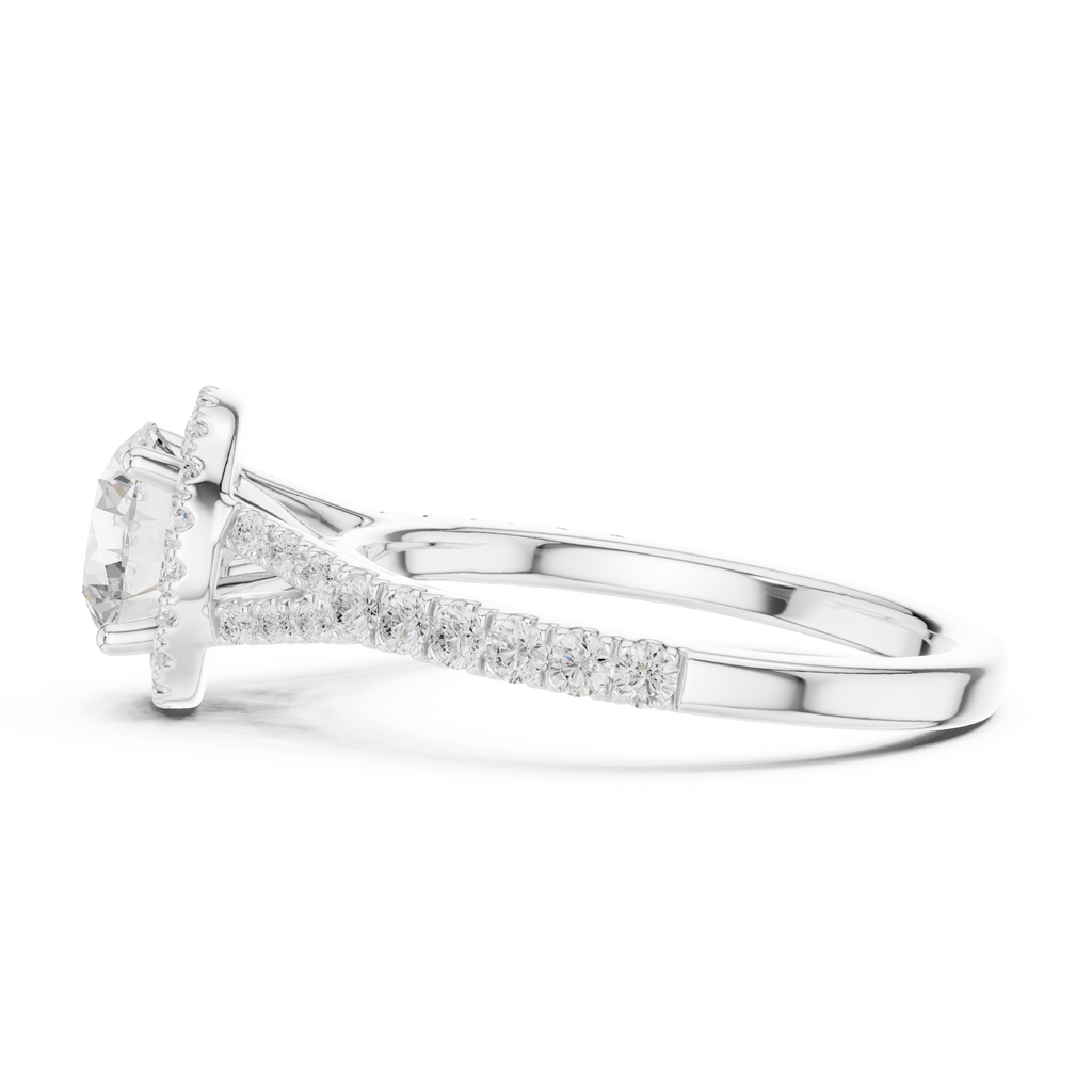 Round Cut Halo Engagement Ring with Pavé Diamond Band