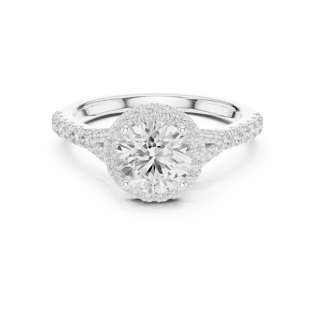 Round Cut Halo Engagement Ring with Pavé Diamond Band