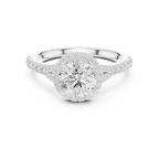 Round Cut Halo Engagement Ring with Pavé Diamond Band