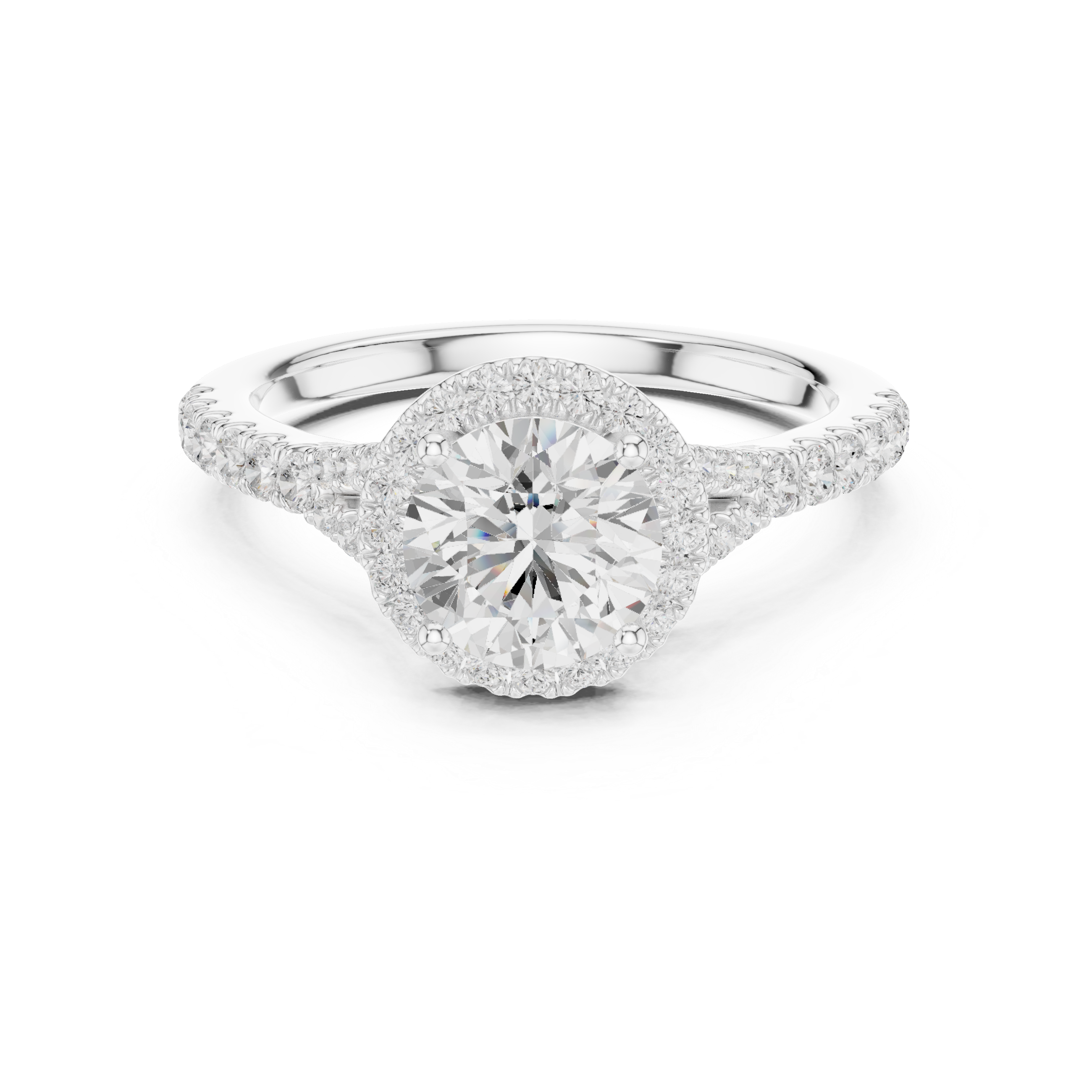 Round Cut Halo Engagement Ring with Pavé Diamond Band