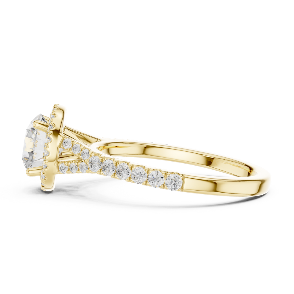 Round Cut Halo Engagement Ring with Pavé Diamond Band