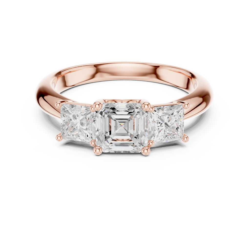 Asscher & Princess Three-Stone Diamond Engagement Ring