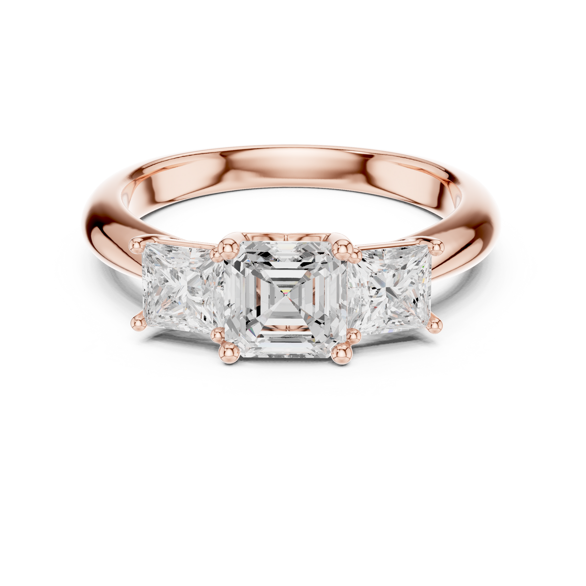 Asscher & Princess Three-Stone Diamond Engagement Ring – view 3 of 6, lab grown diamond ring | Jewelix Atelier