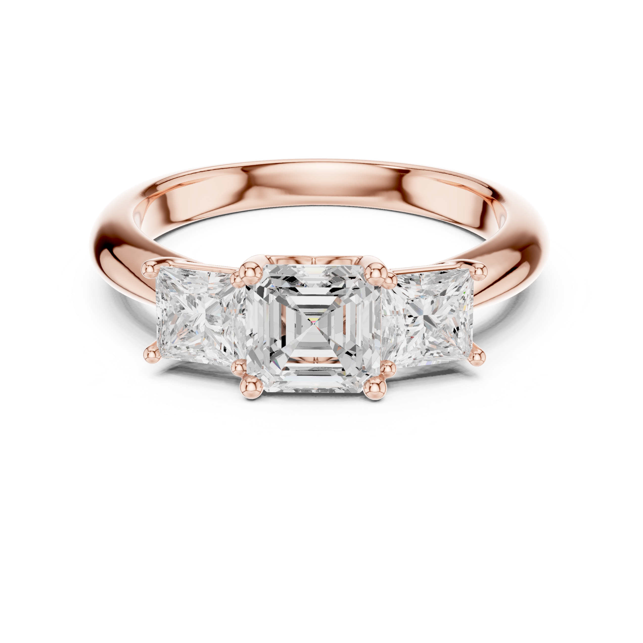 Asscher & Princess Three-Stone Diamond Engagement Ring